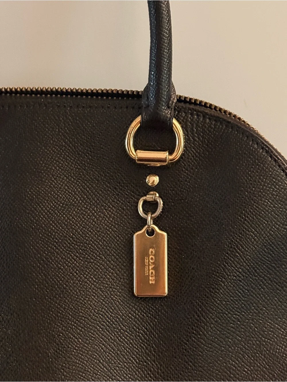 Coach Katy Satchel Black Crossgrain Leather Dome Bag Gold Hardware